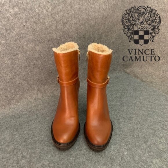 Vince Camuto NWT Women’s Egretala Shearling Leather Side Zip Heel Ankle Boots - Picture 1 of 9